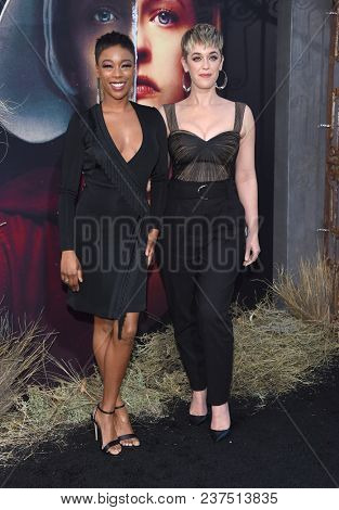 LOS ANGELES - APR 19:  Samira Wiley and Lauren Morelli arrives to Hulu's Season 2 premiere of 