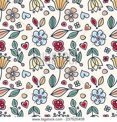 Seamless Floral Pattern In Rustic Folk Style
