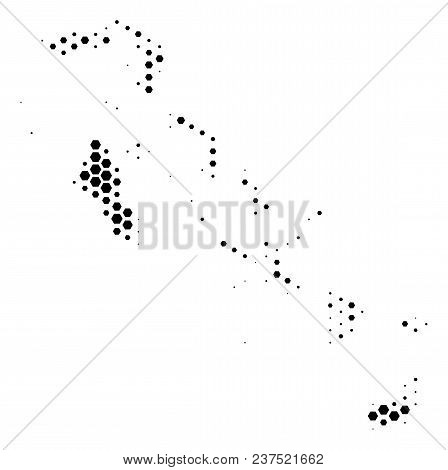 Halftone Hexagon Bahamas Islands Map. Vector Geographic Map On A White Background. Vector Concept Of