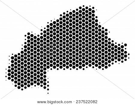 Halftone Hexagonal Burkina Faso Map. Vector Geographical Map On A White Background. Vector Compositi