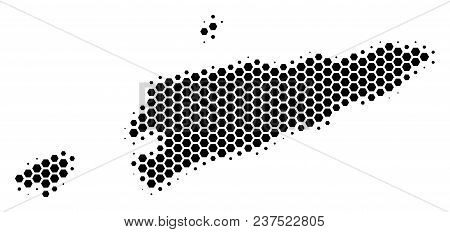 Halftone Hexagonal East Timour Map. Vector Geographical Map On A White Background. Vector Pattern Of