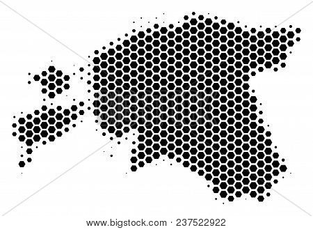 Halftone Hexagonal Estonia Map. Vector Geographic Map On A White Background. Vector Mosaic Of Estoni