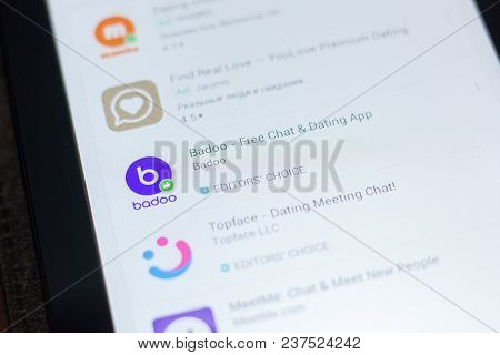 Ryazan, Russia - April 19, 2018 - Badoo - Free Chat And Dating Icon On The List Of Mobile Apps