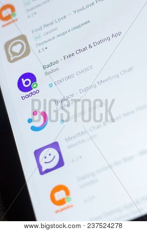 Ryazan, Russia - April 19, 2018 - Badoo - Free Chat And Dating Icon On The List Of Mobile Apps