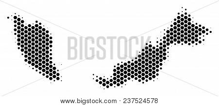 Halftone Hexagonal Malaysia Map. Vector Geographic Map On A White Background. Vector Pattern Of Mala