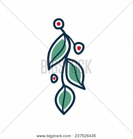 Vector Icon Of Stylized Twig. Ornament Isolated On White Background