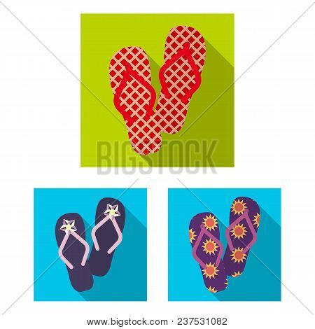 Flip-flops Flat Icons In Set Collection For Design. Beach Shoes Vector Symbol Stock  Illustration.