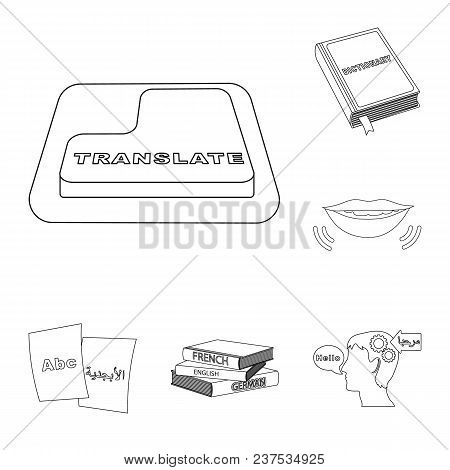 Translator And Linguist Outline Icons In Set Collection For Design. Interpreter Vector Symbol Stock 