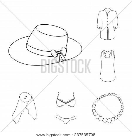 Women Clothing Outline Icons In Set Collection For Design.clothing Varieties And Accessories Vector 