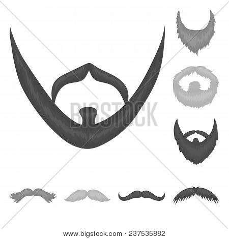 Mustache And Beard, Hairstyles Monochrome Icons In Set Collection For Design. Stylish Haircut Vector