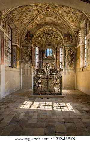 Telc, Czech Republic - April 18,2018 - View To Chapel Of Telc Castle. The Town Was Founded In The 13