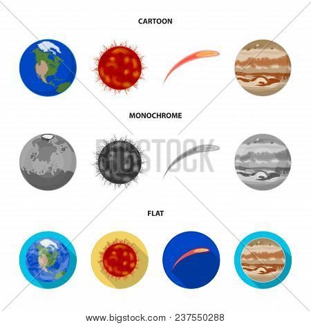 Earth, Jupiter, The Sun Of The Planet Of The Solar System. Asteroid, Meteorite. Planets Set Collecti