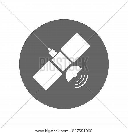 Orbital Space Satellite. Gps Round Button. Vector.