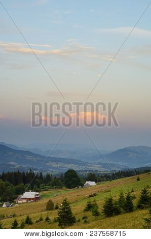 Mountain Landscape Witn Hightland Village In The Carpathian Mt.