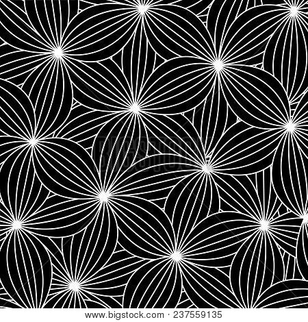Abstract Background In Zen Art Style, Black Flowers With White Contur