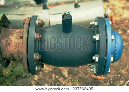 The Central Hot Steam Heating System. Pipelines With Ball Valves After Repairing. Steel Pipelines Co
