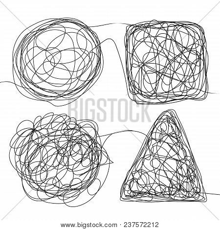 Tangle Scrawl Sketch Set Vector. Doodle Drawing Drawing Triangle, Square, Circle. Solving Problems. 