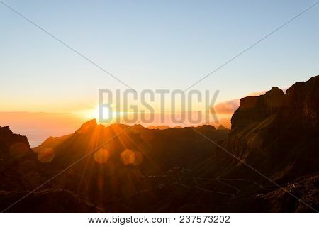 Amazing Sunset Landscape View To Famous Maska Canyon In Rural Park Teno On Tenerife Island Spain
