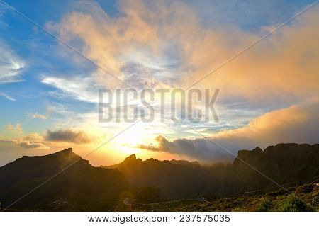 Amazing Sunset Landscape View To Famous Maska Canyon In Rural Park Teno On Tenerife Island Spain