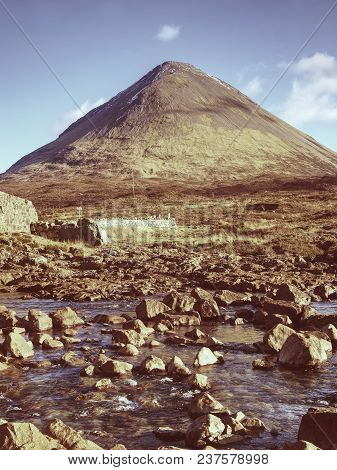The Conical Shape Of Glamaig In The Red Hills Mountain Range On Isle Of Skye, Scotland