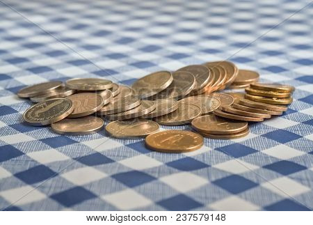 Closeup Of Pile Of Macedonian Denars Scattered On The Table