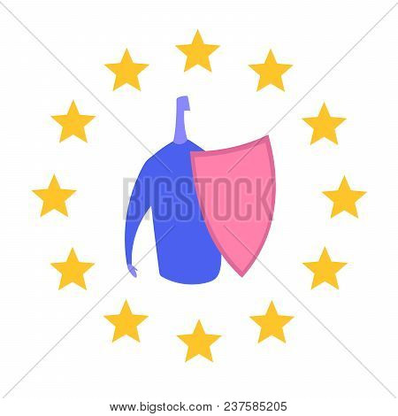 Figure Of Man With Shield In The Circle Of Stars. Eu Regulations. Protecting Your Personal Data. Gdp