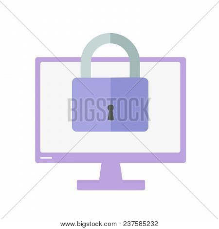 Image Of Padlock In Front Of Computer Monitor. Eu Regulations. Personal Data. Gdpr, Rgpd. General Da