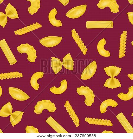 Realistic Detailed 3d Dry Macaroni Of Various Pasta Seamless Pattern Background Traditional Italian 
