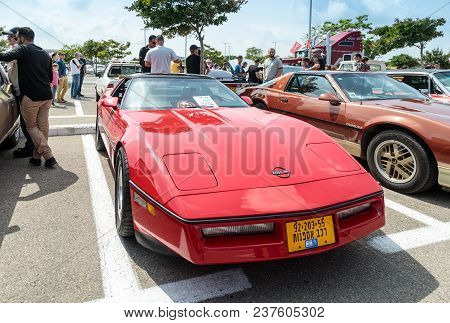 Nahariyya, Israel - April 21, 2018 : Old Chevrolet At An Exhibition Of Vintage Cars Parked Near The 