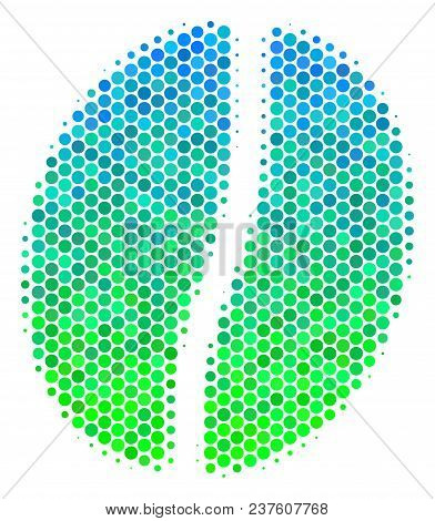 Halftone Dot Coffee Bean Icon. Icon In Green And Blue Color Tints On A White Background. Vector Conc