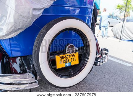 Nahariyya, Israel - April 21, 2018 : Spare Wheel With A Buick Sign Affixed To The Car At An Exhibiti