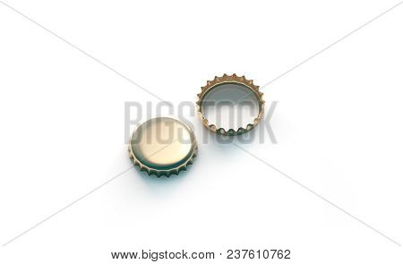 Blank White Golden Beer Lid Mockup, Side View, Front And Back Side, 3d Rendering. Empty Metal Soda C