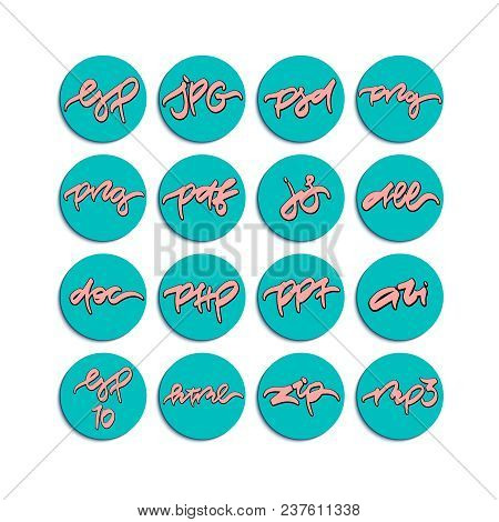 Round Icons For File Formats. Vector Illustration.