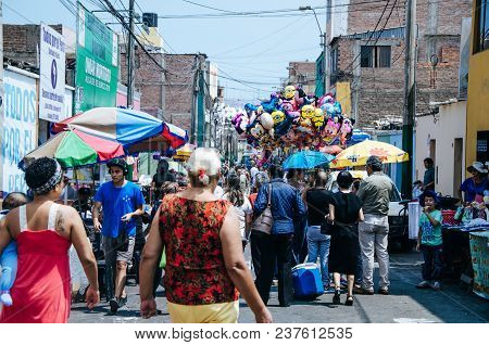 Lima, Peru - March 30, 2018: Outpatient Trade For Holy Week Is Typical In Some Neighborhoods Of Lima