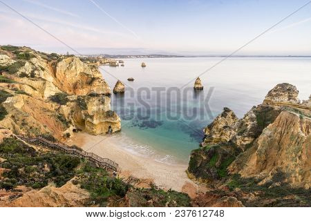 Beautiful Camilo Beach Before Sunrise, Lagos, Algarve, Portugal