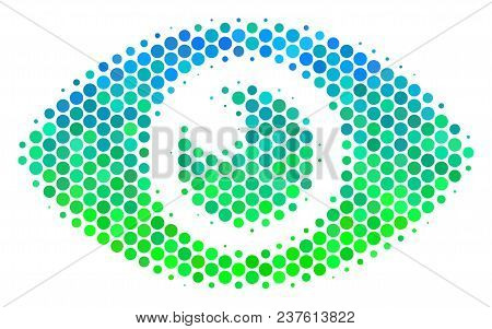 Halftone Circle Eye Icon. Icon In Green And Blue Color Tints On A White Background. Vector Compositi