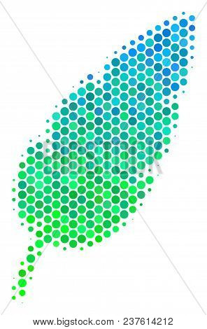 Halftone Dot Feather Pictogram. Icon In Green And Blue Color Tones On A White Background. Vector Con