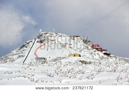 Snow-covered Mountains In Bulgaria, Mount Musala, Rila Mountain Range. Ski Resort Borovets