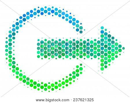 Halftone Circle Logout Pictogram. Icon In Green And Blue Color Hues On A White Background. Vector Co