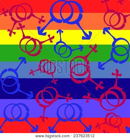 Gender And Sexual Orientation Icon Set. Rainbow Background. Seamless Vector Pattern. Lgbt Colors. Ab