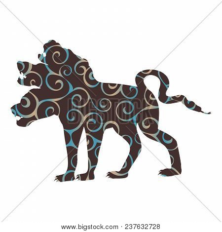 Cerberus Dog Pattern Silhouette Ancient Mythology Fantasy. Vector Illustration.