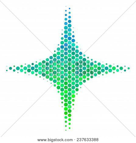 Halftone Dot Space Star Pictogram. Icon In Green And Blue Color Tints On A White Background. Vector 