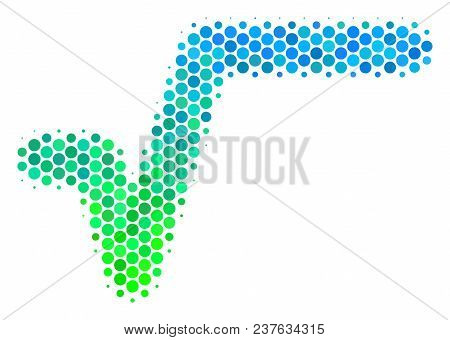 Halftone Dot Sqrt Pictogram. Pictogram In Green And Blue Color Tones On A White Background. Vector M