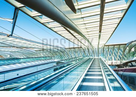 LIEGE, BELGIUM - February 24, 2018: famous architecture railway station Liege-Guillemins