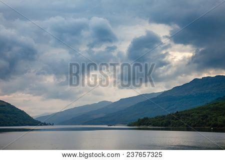 Moody sky with stormy clouds over Sea Loch Long in Argyll and Bute ,Scotland, UK