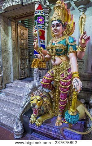 Singapore - Feb 24 : Statue In Sri Veeramakaliamman Temple In Little India, Singapore On February 24
