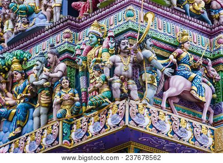 Singapore - Feb 24 : Statues In Sri Veeramakaliamman Temple In Little India, Singapore On February 2