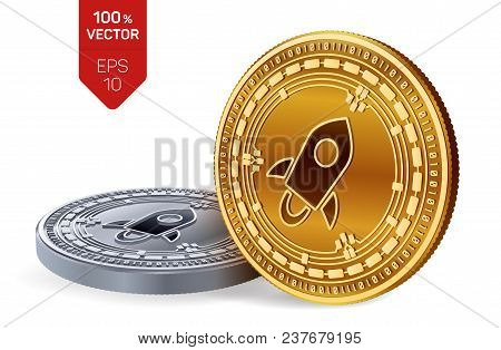 Stellar. 3d Isometric Physical Coins. Digital Currency. Cryptocurrency. Golden And Silver Coins With