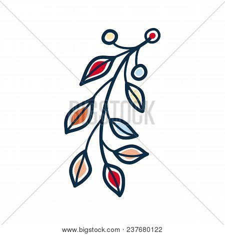 Rustic Twig Folk Style. The Multicolored Leaves. Twig Icon Isolated On White Background