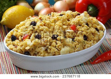 Colored Farofa With Fruits. Typical Brazilian Food